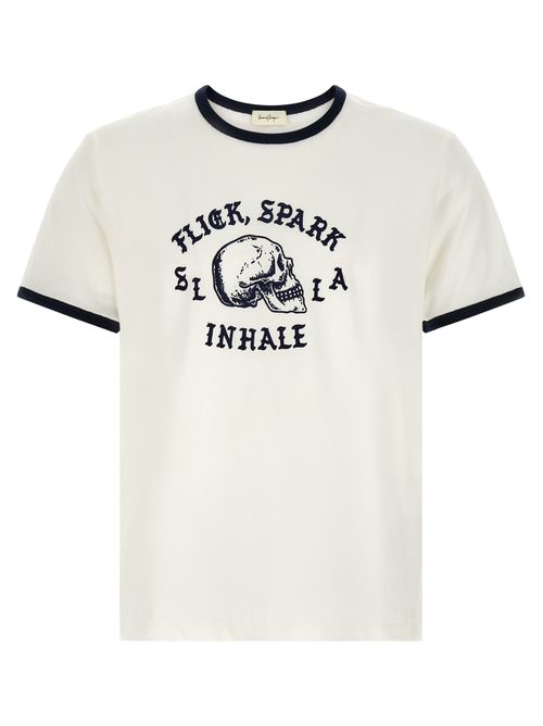 Flick, Spark, Inhale Ringer T-Shirt White/black Cotton - Men