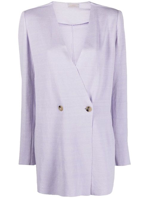 Double-breasted linen coat - Purple