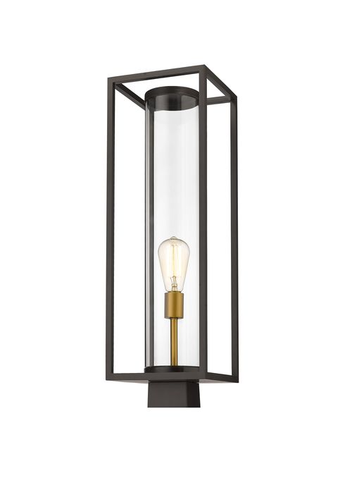 Dunbroch 1-Light Outdoor Post Mount Fixture Light In Deep Bronze With Outdoor Bra
