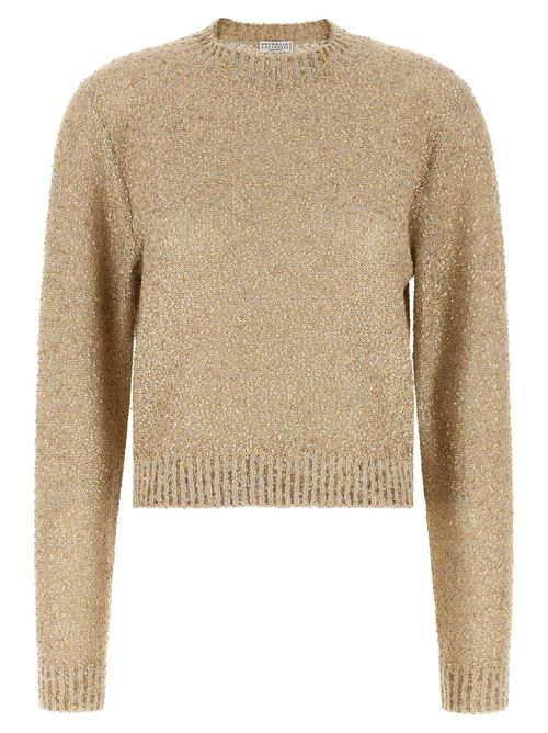 Micro Sequin Linen Blend Sweater — Gold