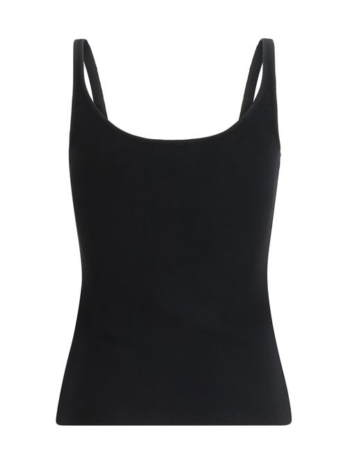 Embroidered Logo Ribbed Cotton Tank Top — Black