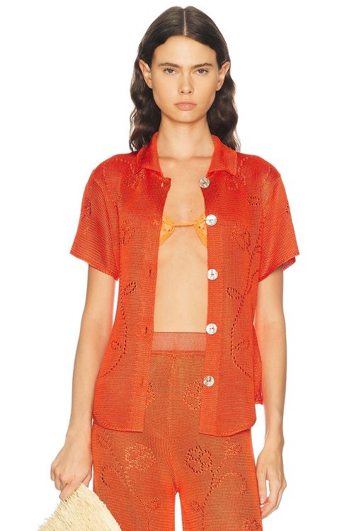 Calle Del Mar Ivy Short Sleeve Shirt in Tomato - Red. L also in M