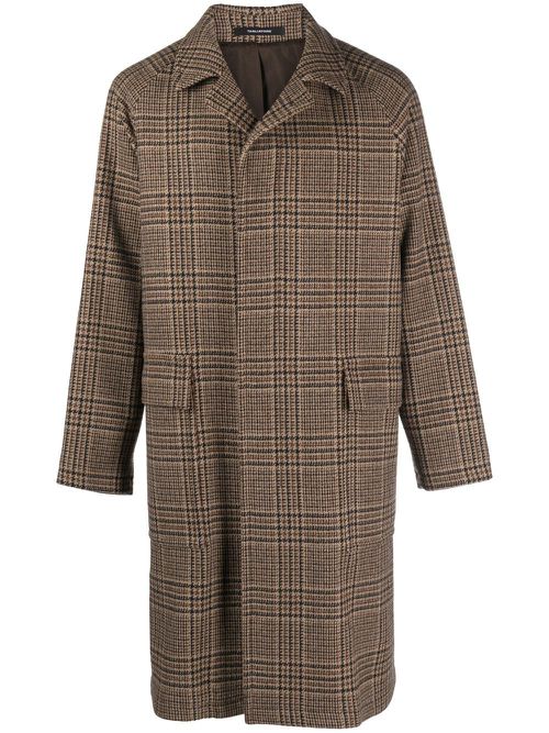 Checked single-breasted coat - Brown