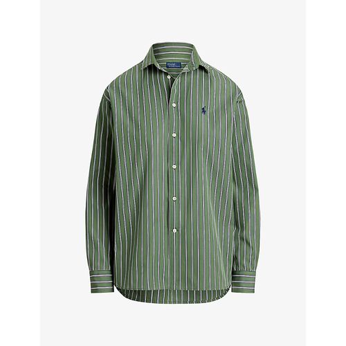 Womens Striped Brand-Embroidered Cotton Shirt