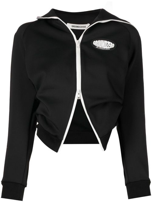 Logo-patch zip-up jacket - Black