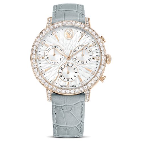 Matrix Tennis Chrono watch, Swiss Made, Leather strap, Gray, Champagne gold-tone finish