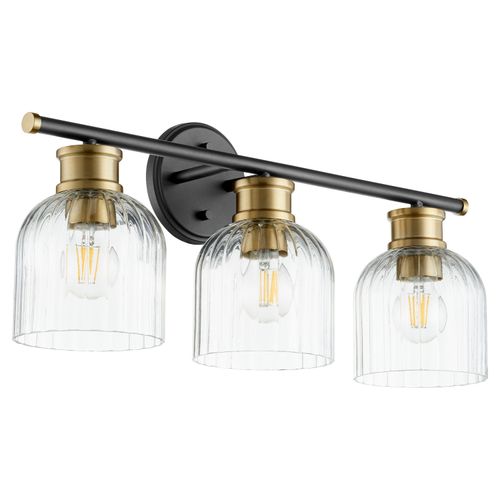 Monarch 3-Light Bathroom Vanity Light in Textured Black w with Aged Bra