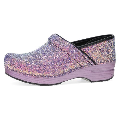 Dansko Professional Glitter Slip-On Clogs for Women – Rocker Sole and Arch Support for Comfort – Shiny and Stylish Glitter Uppers Lilac Glitter