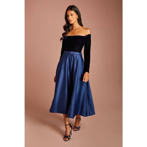 Coast Women's Petite Long Sleeve Bardot Full Skirted Midi Dress in Navy