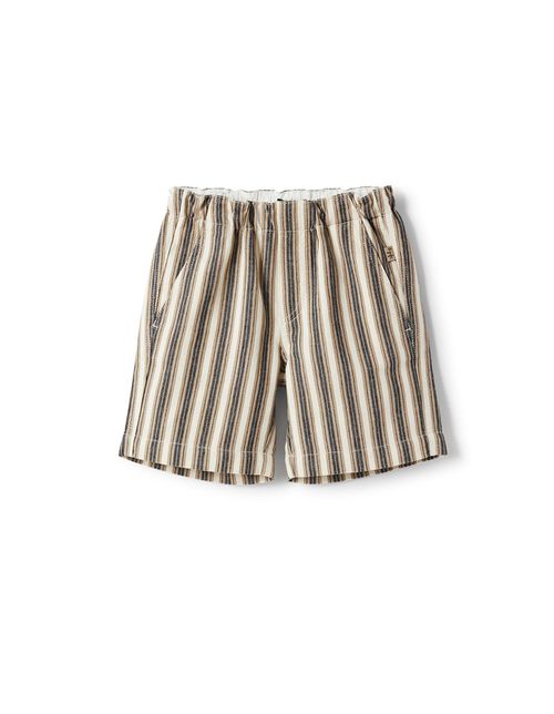 Beige Striped Cotton Bermuda Shorts