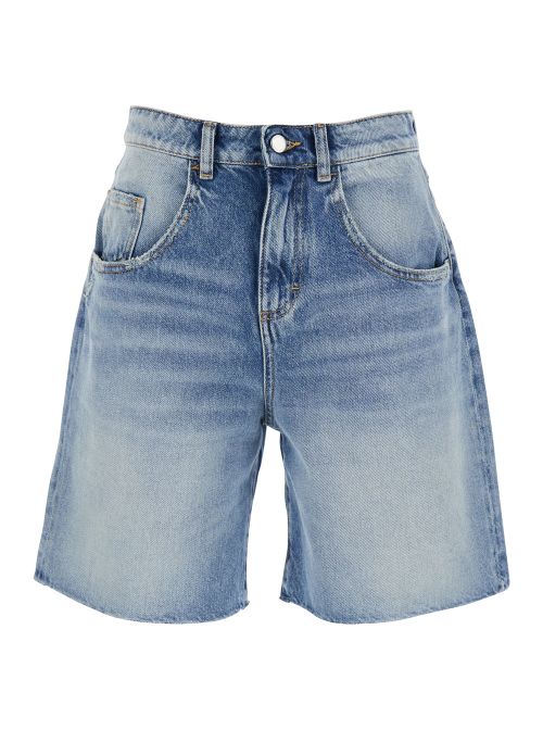 Wide-Leg Denim Bermuda Shorts — Blue