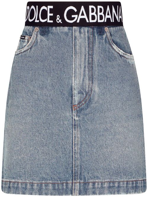 High-waisted denim mini skirt - Blue