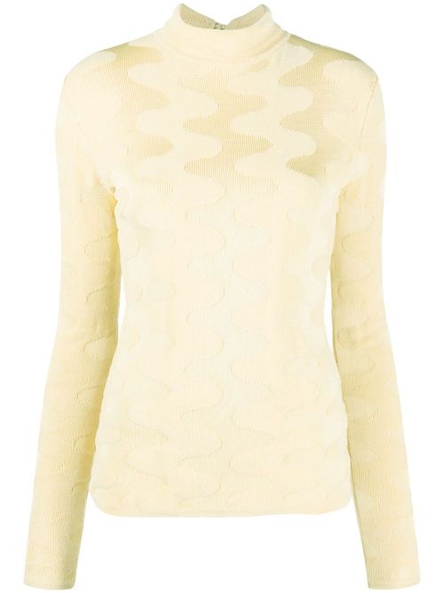 Wave pattern turtle neck top - Yellow