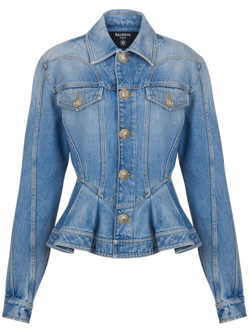 Logo-buttons pleated denim blazer - Blue