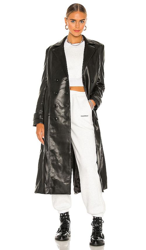 Bardot Faux Leather Trench Coat en Black. XL. Also en