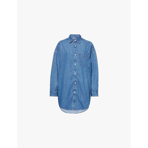 Womens Golfito Wash Oversized Patch-pocket Denim-chambray Shirt