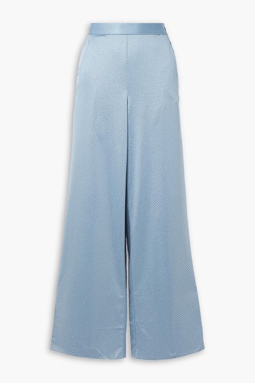 Crystal-embellished satin wide-leg pants