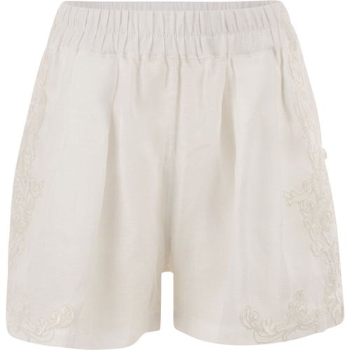 Maurizio Mykonos Short en lin avec broderie et élastiquée
