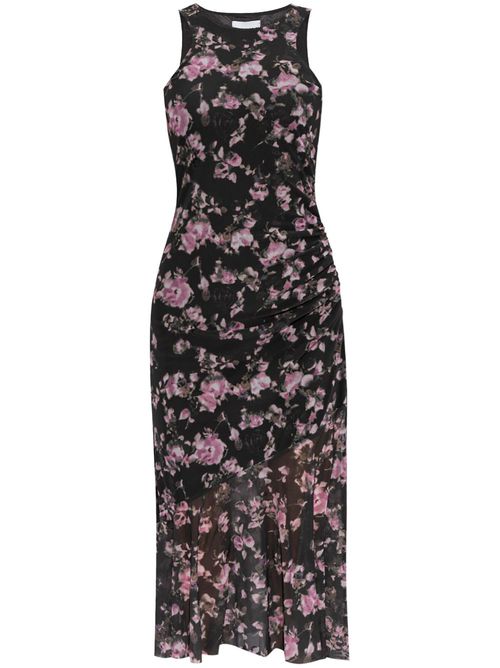 Floral-print mesh midi dress - Black