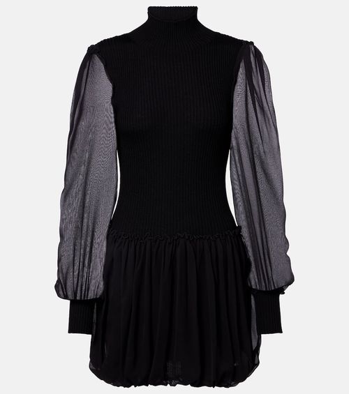 Ribbed-knit wool and silk minidress