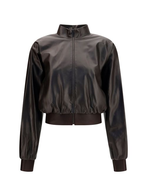 Soft Nappa Leather Bomber Jacket — Brown
