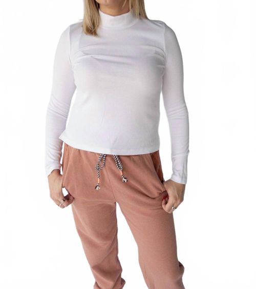 Long Sleeve Mock Neck Top In White