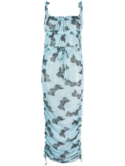 Graphic-print mesh dress - Blue