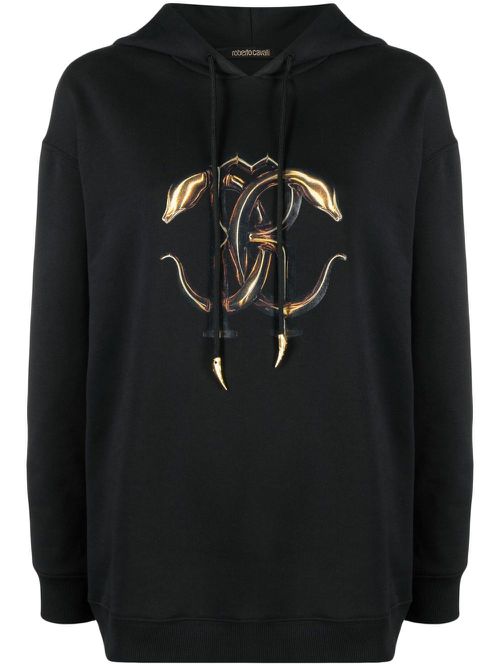 Monogram-print drawstring hoodie - Black