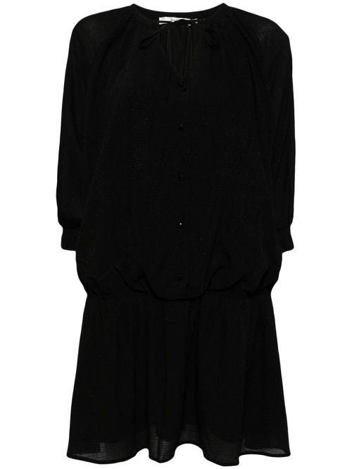 Lurex-detail round-collar minidress - Black