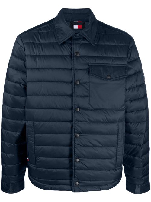 Logo-patch padded shirt jacket - Blue