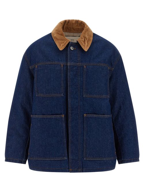 Cotton Denim Worker Jacket — Blue