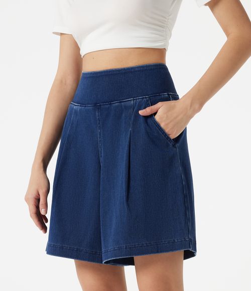 Flex™ High Waisted Denim Casual Baggy Bermuda Shorts 7'' with Pockets  - Inkling  Blue Denim