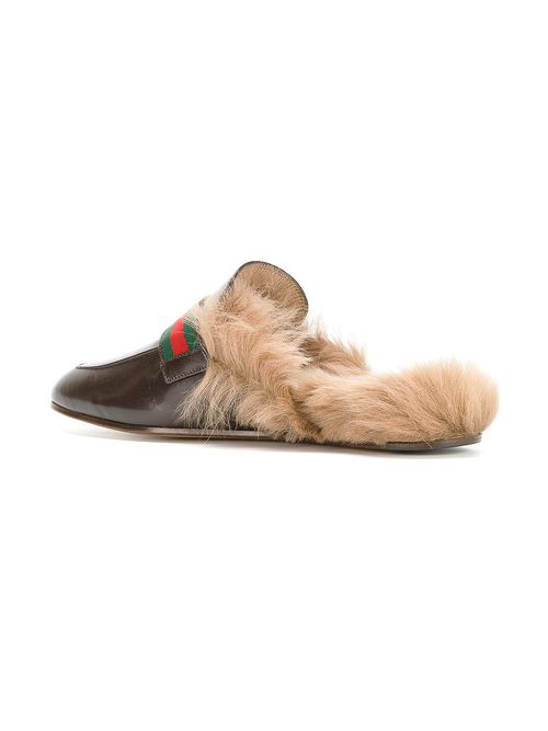 Princetown Leather Slipper With Double G Dark Brown