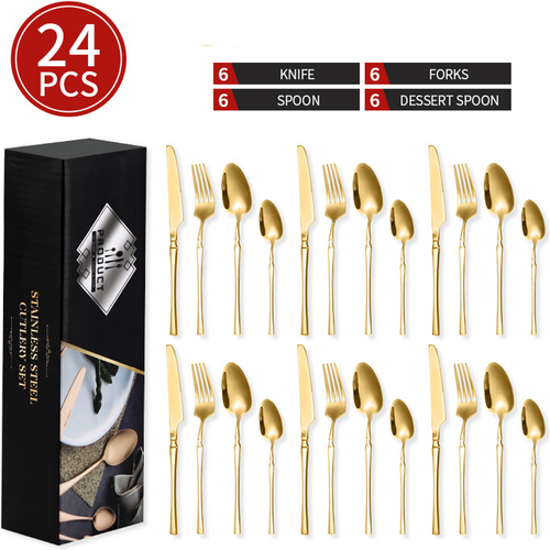 Popular Stainless Steel Tableware Small Waist Knife Fork Spoon 24 Piece Set Western Restaurant Four Piece Knife Fork Spoon Set