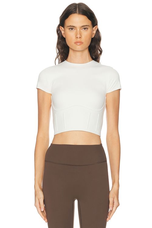 NikeSKIMS Matte Corset Short Sleeve Crop Top in Ivory
