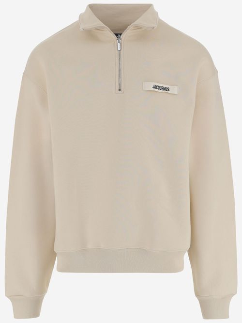 Beige Logo Polo Collar Sweatshirt