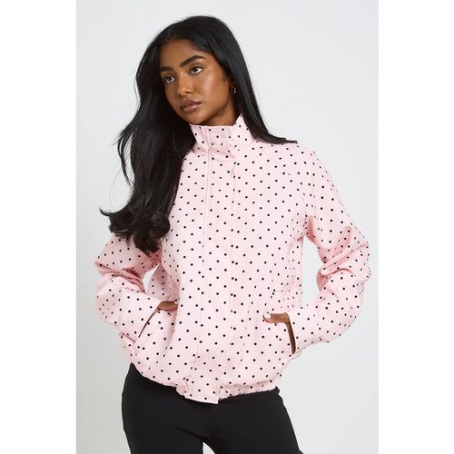 Boohoo Women's Polka Dot Funnel Neck Jacket in Pink | : Large