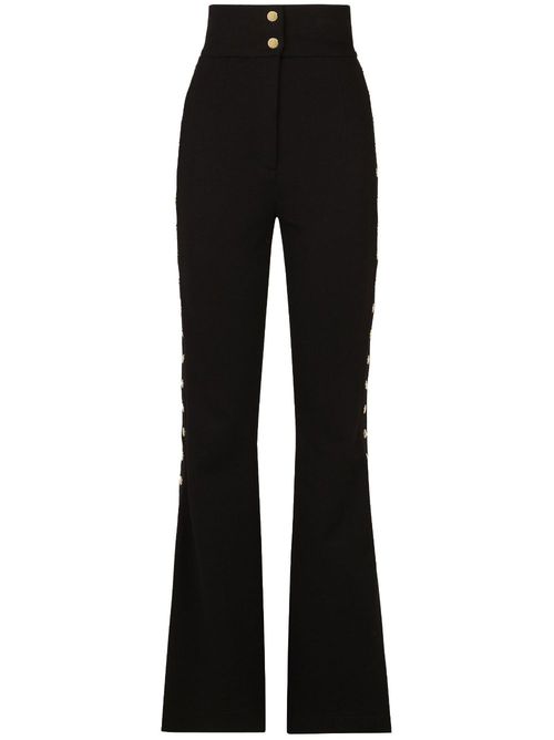 Button-detail bootcut high-waisted trousers - Black