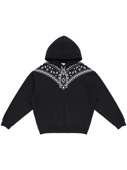 Bandana-embroidered drawstring hoodie - Black