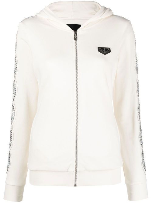 Crystal Cable embellished hoodie - White