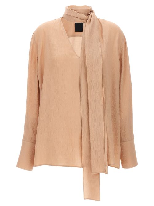 Pussy Bow Silk Blouse — Beige