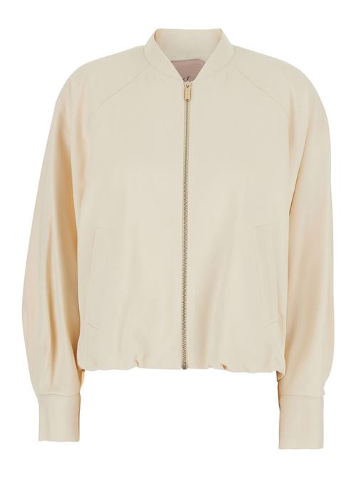 White Jacket With Ruffles And Logo Patch On The Back In Fabric Blend Woman