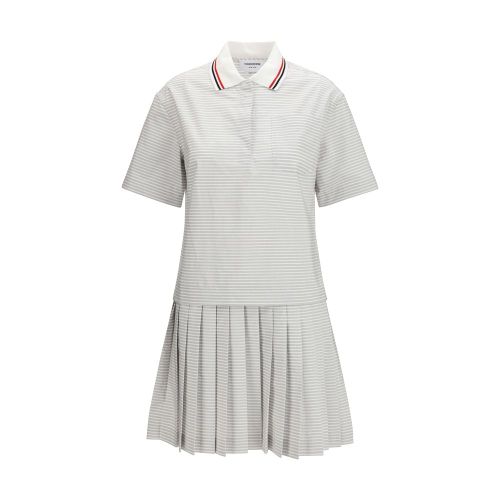 Striped Cotton Polo Dress — Gray