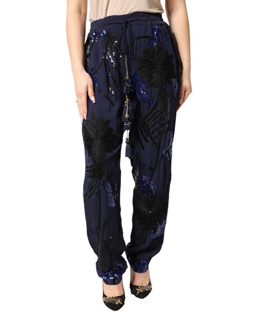 Sequined Tapered Trousers — Navy