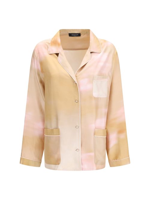 Printed Silk Twill Shirt — Beige