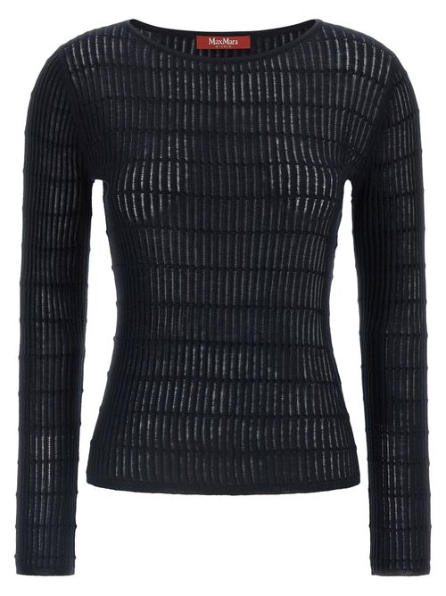Silk-Wool Ribbed Sweater — Black