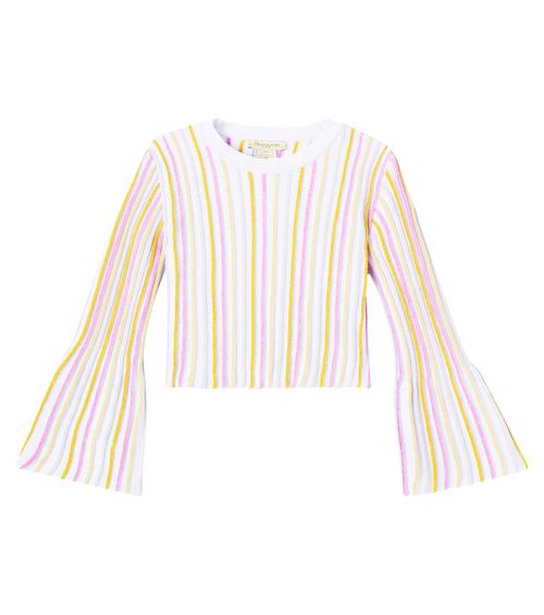 Ribbed-knit striped cotton-blend top