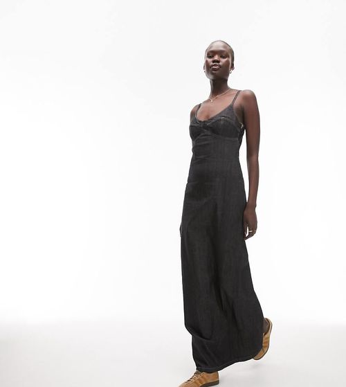 Topshop Tall denim slip dress in black