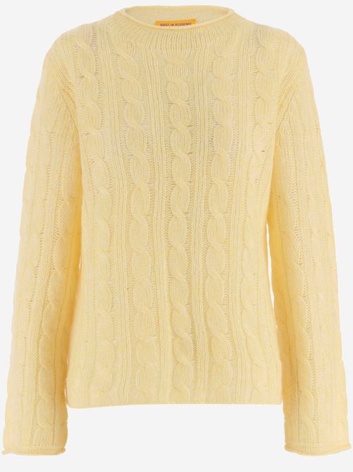 Wool-Cashmere-Silk Cable-Knit Sweater — Yellow
