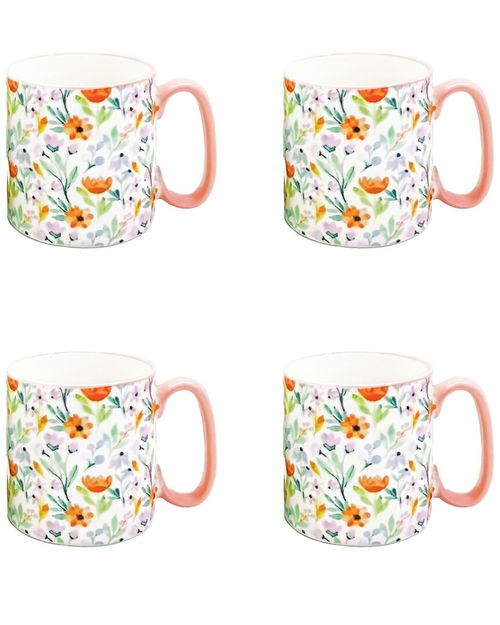 Set Of 4 Bella Water Color #2 Floral Mugs